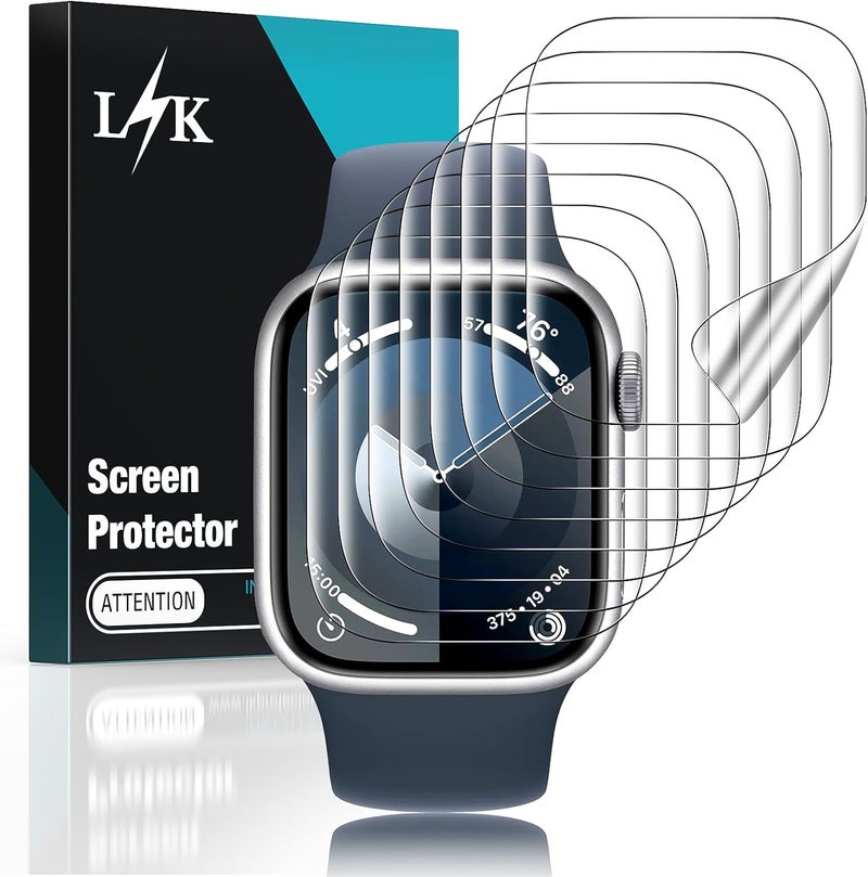 LK [8 pack] LϟK Designed for Apple Watch Series 9/8/7 Screen Protector 45mm- [Anti-Scratch+Self-Healing+Ultra-Thin+ 0 Bubble] HD TPU Flexible Film for iWatch S9 45mm 2023 - Image 1